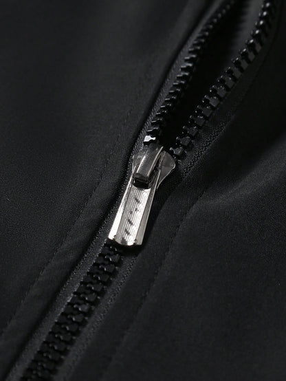 Manfinity Homme Men's Solid Color Zip-Up Casual Versatile Daily Travel Long Sleeve Jacket