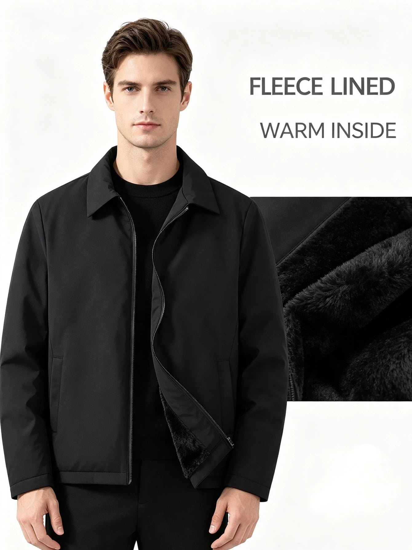 Manfinity Homme Men's Thickened Thermal Lined Padded Coat With Collar And Zipper Closure, Cold-Proof