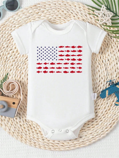 MANY FISH AND PENTAGRAMS Print Funny Baby Romper Casual Comfortable Short Sleeve Newborn Clothes Cotton Fashion Triangle Jumpsuit