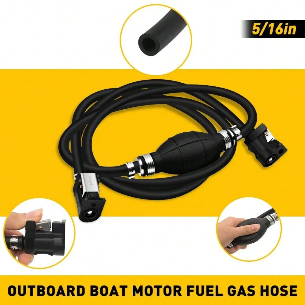 Marine Outboard Motor Fuel Line Kit, 10FT 6mm (1/4‑Inch) Fuel Hose Assembly With Primer Bulb & Connector, Leak‑Proof Universal Replacement Accessory For Boats, RVs, Tractors & Caravans
