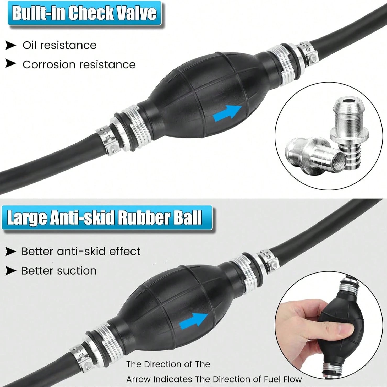 Marine Outboard Motor Fuel Line Kit, 10FT 6mm (1/4‑Inch) Fuel Hose Assembly With Primer Bulb & Connector, Leak‑Proof Universal Replacement Accessory For Boats, RVs, Tractors & Caravans