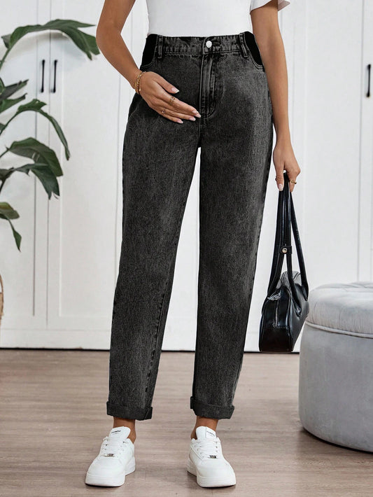 Maternity High Waist Casual Commuter Tapered Cuffed Jeans