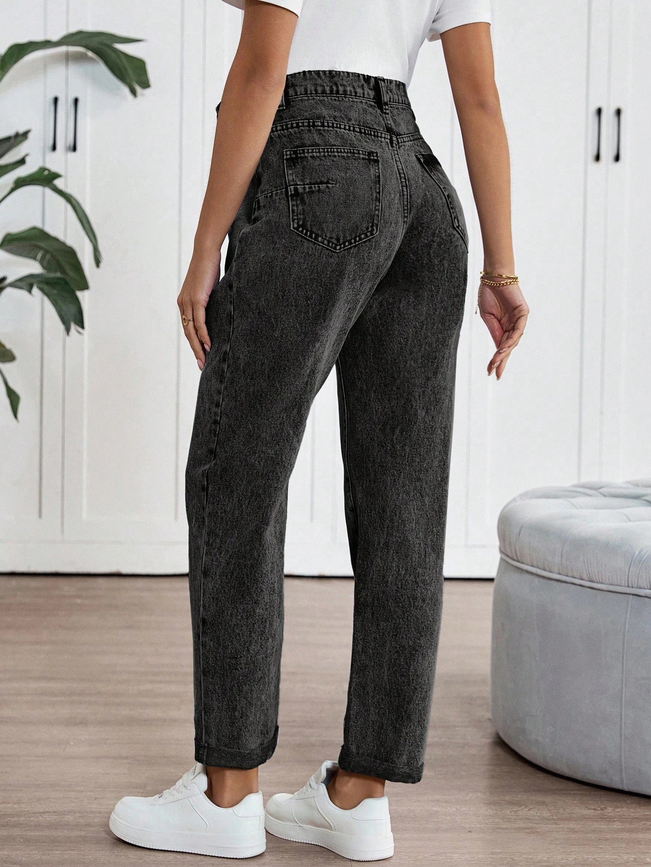 Maternity High Waist Casual Commuter Tapered Cuffed Jeans