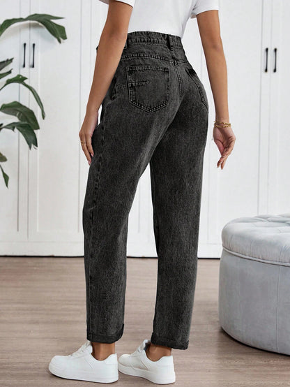 Maternity High Waist Casual Commuter Tapered Cuffed Jeans
