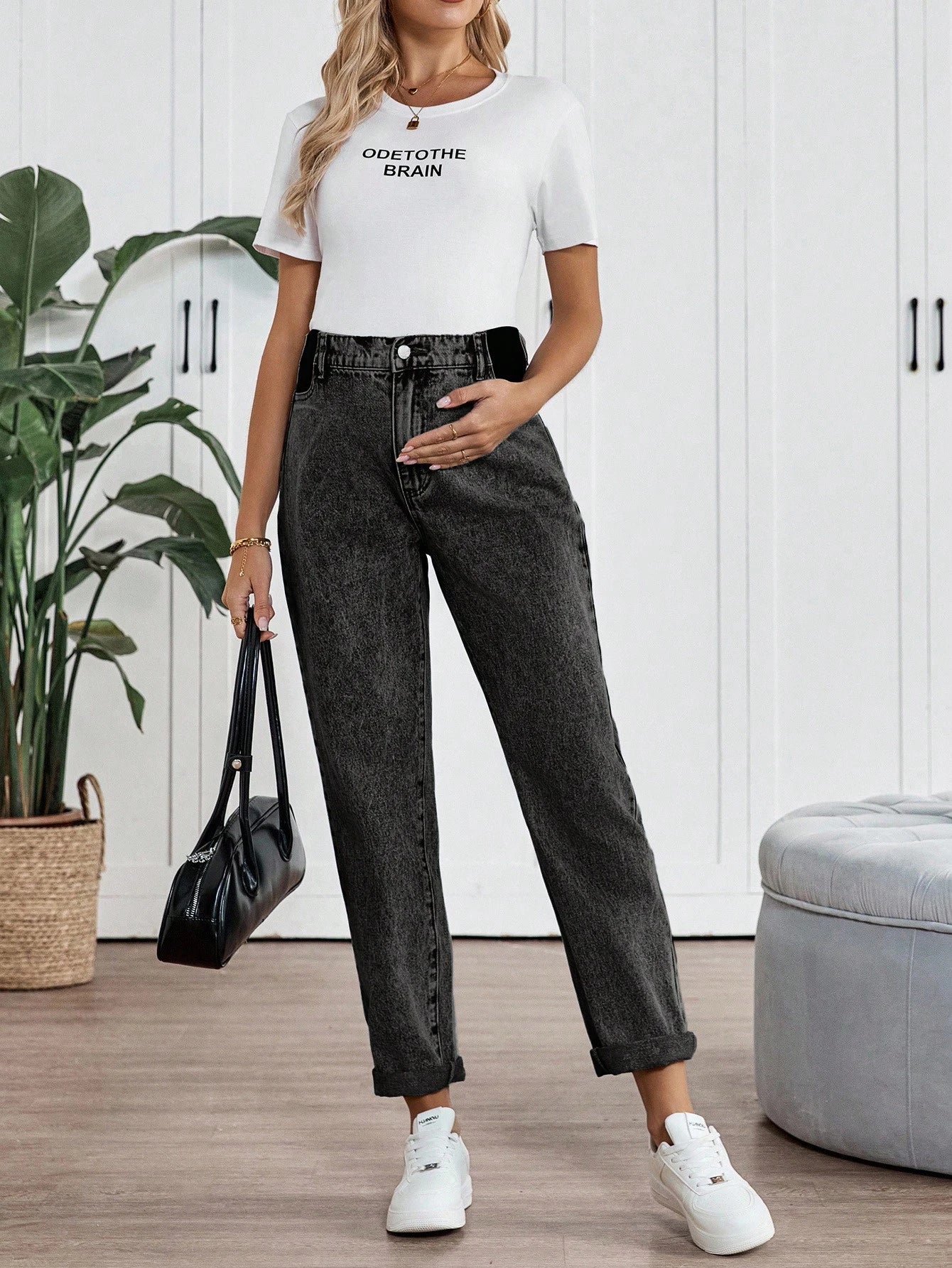 Maternity High Waist Casual Commuter Tapered Cuffed Jeans