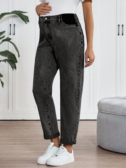 Maternity High Waist Casual Commuter Tapered Cuffed Jeans