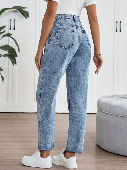 Maternity High Waist Casual Commuter Tapered Cuffed Jeans