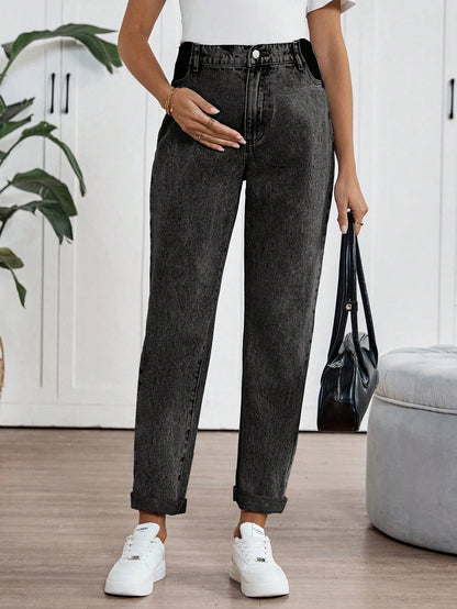 Maternity High Waist Casual Commuter Tapered Cuffed Jeans