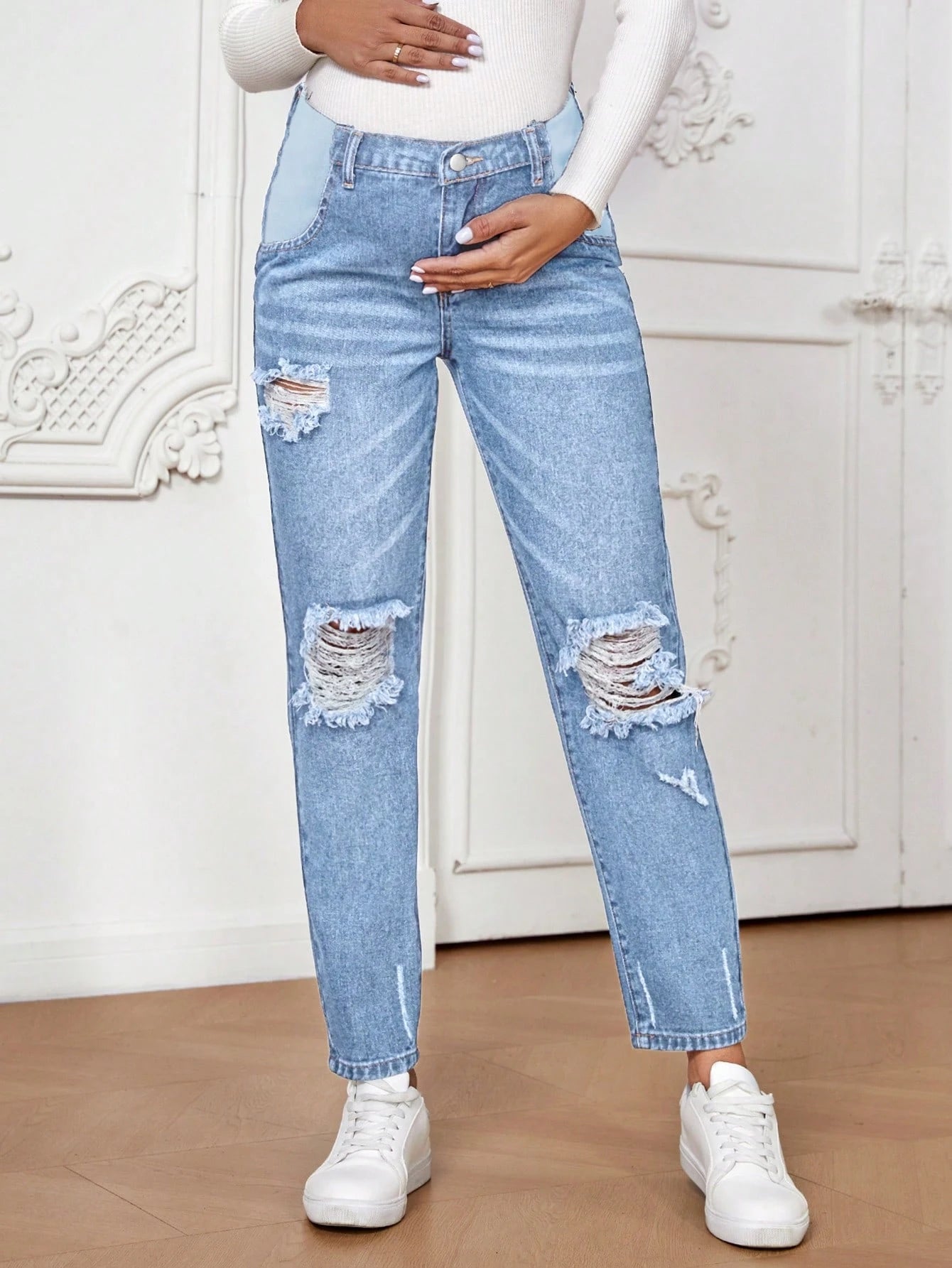 Maternity Straight Leg Jeans, Minimalist & Fashionable Casual Everyday Wear Mom Jeans