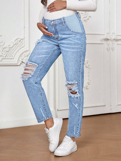 Maternity Straight Leg Jeans, Minimalist & Fashionable Casual Everyday Wear Mom Jeans