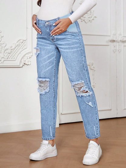 Maternity Straight Leg Jeans, Minimalist & Fashionable Casual Everyday Wear Mom Jeans