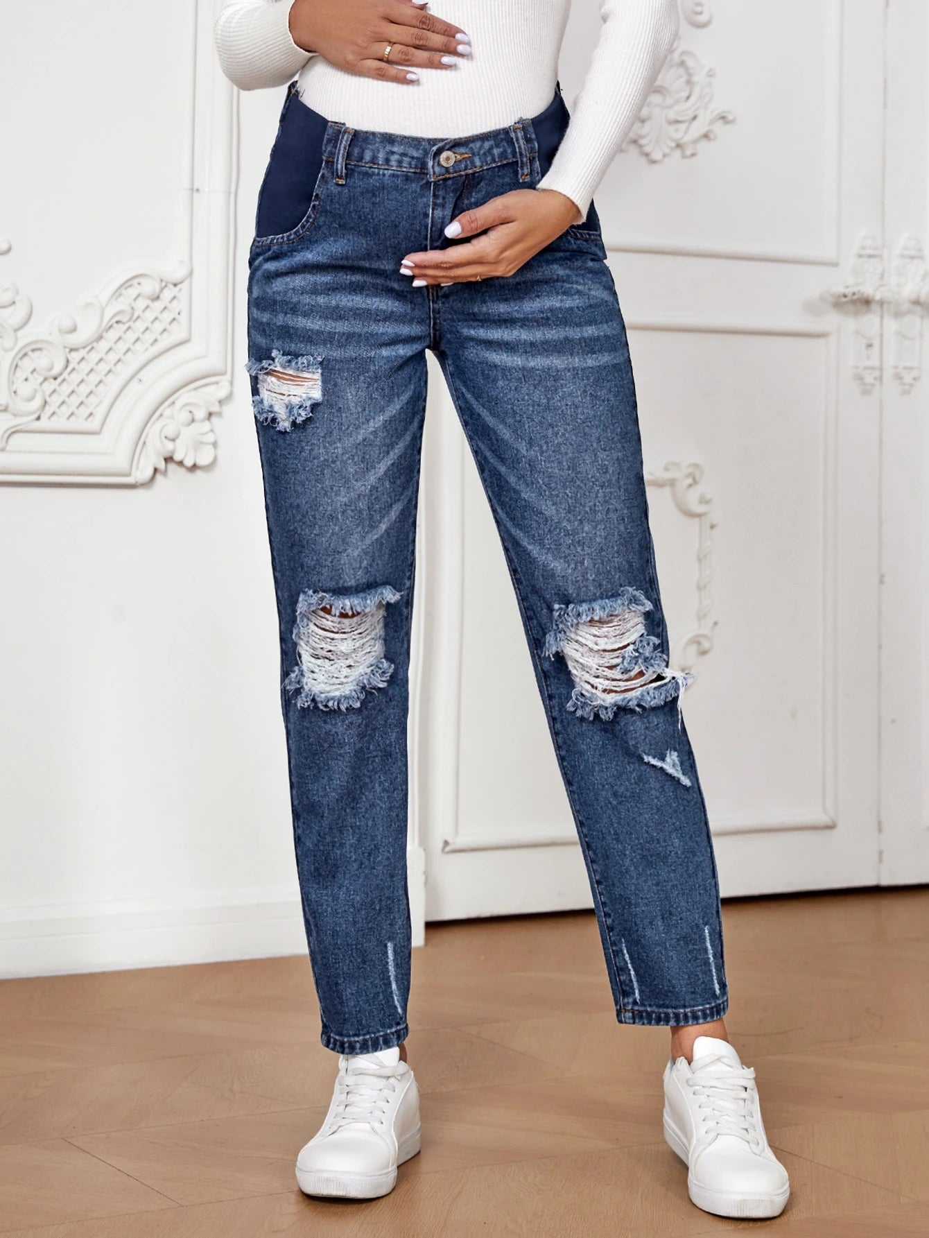 Maternity Straight Leg Jeans, Minimalist & Fashionable Casual Everyday Wear Mom Jeans
