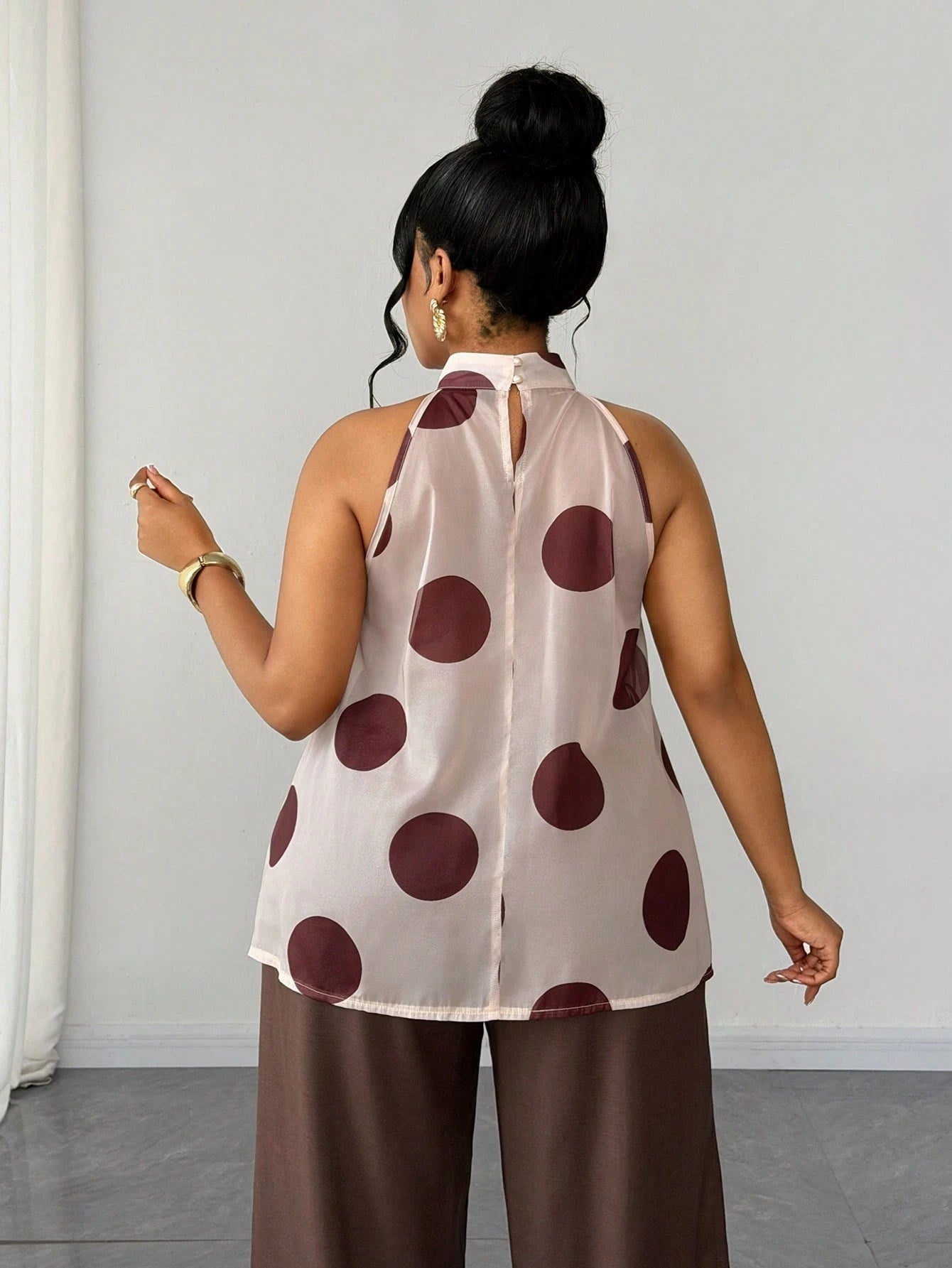 Maweii Plus Size Retro French Polka Dot Ruffle Hem Blouse