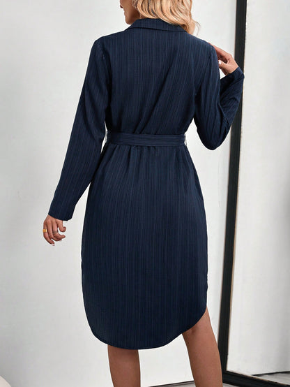 Medorina Women's Shirt Style Long Sleeve Dresses For Women Elegant Teachers' Day Office Navy Blue Autumn