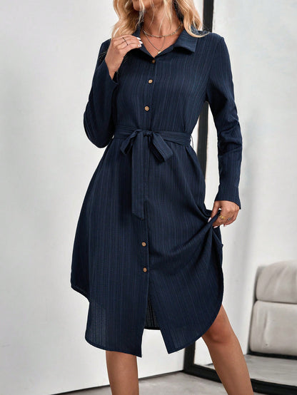 Medorina Women's Shirt Style Long Sleeve Dresses For Women Elegant Teachers' Day Office Navy Blue Autumn