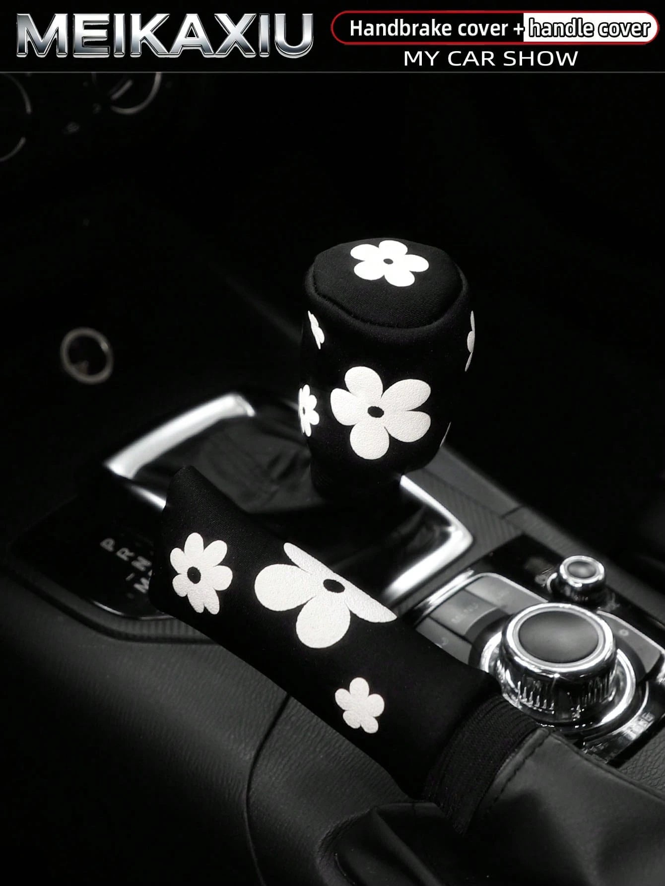 MEIKAXIU 1 Set (2pcs) 3D Puff Embroidery Fabric Car Handbrake Cover, Gear Shift Knob Cover, Steering Wheel Cover Set, Car Interior Accessories, For Women