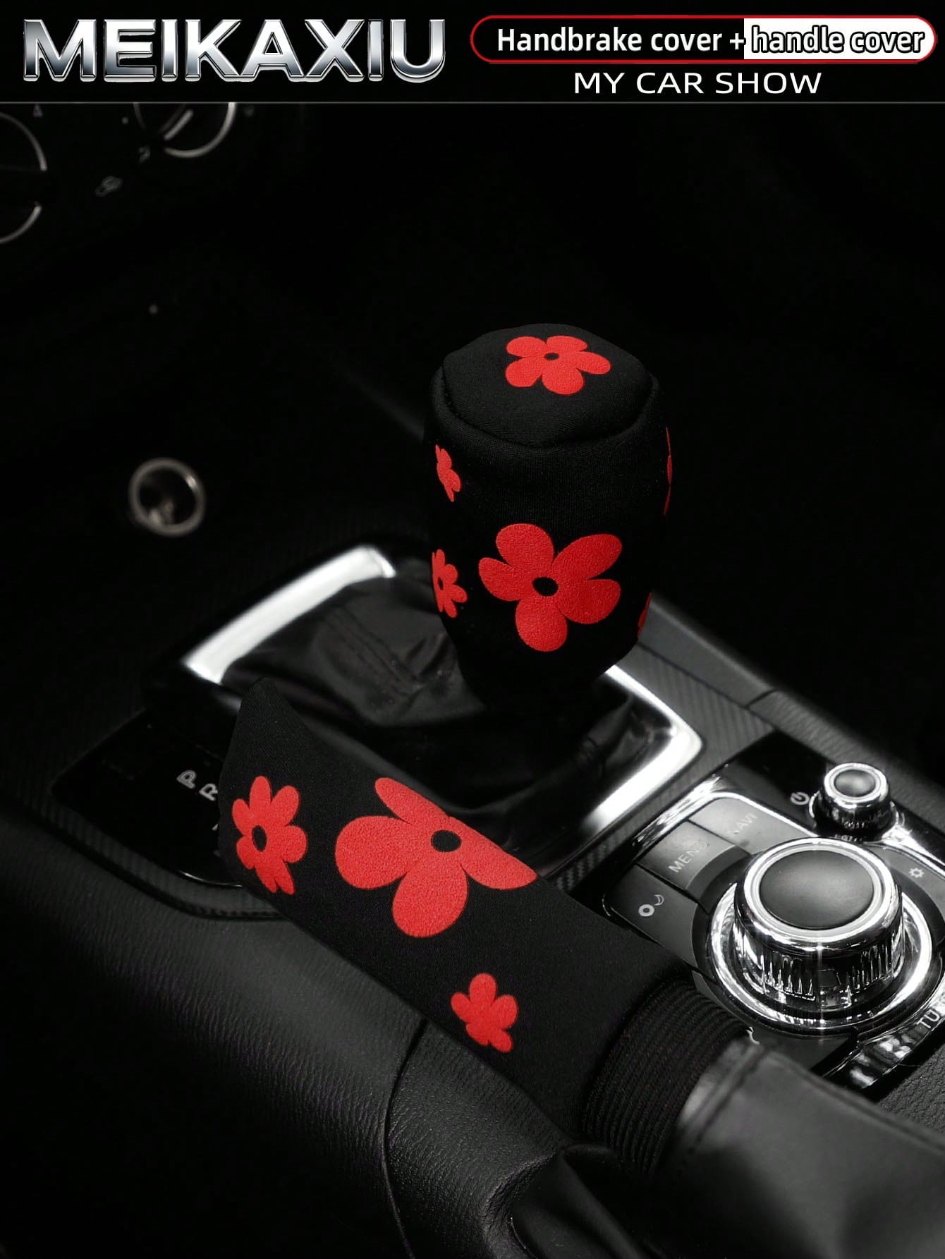 MEIKAXIU 1 Set (2pcs) 3D Puff Embroidery Fabric Car Handbrake Cover, Gear Shift Knob Cover, Steering Wheel Cover Set, Car Interior Accessories, For Women