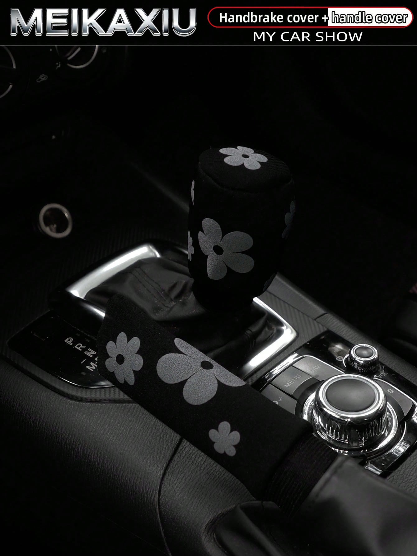 MEIKAXIU 1 Set (2pcs) 3D Puff Embroidery Fabric Car Handbrake Cover, Gear Shift Knob Cover, Steering Wheel Cover Set, Car Interior Accessories, For Women