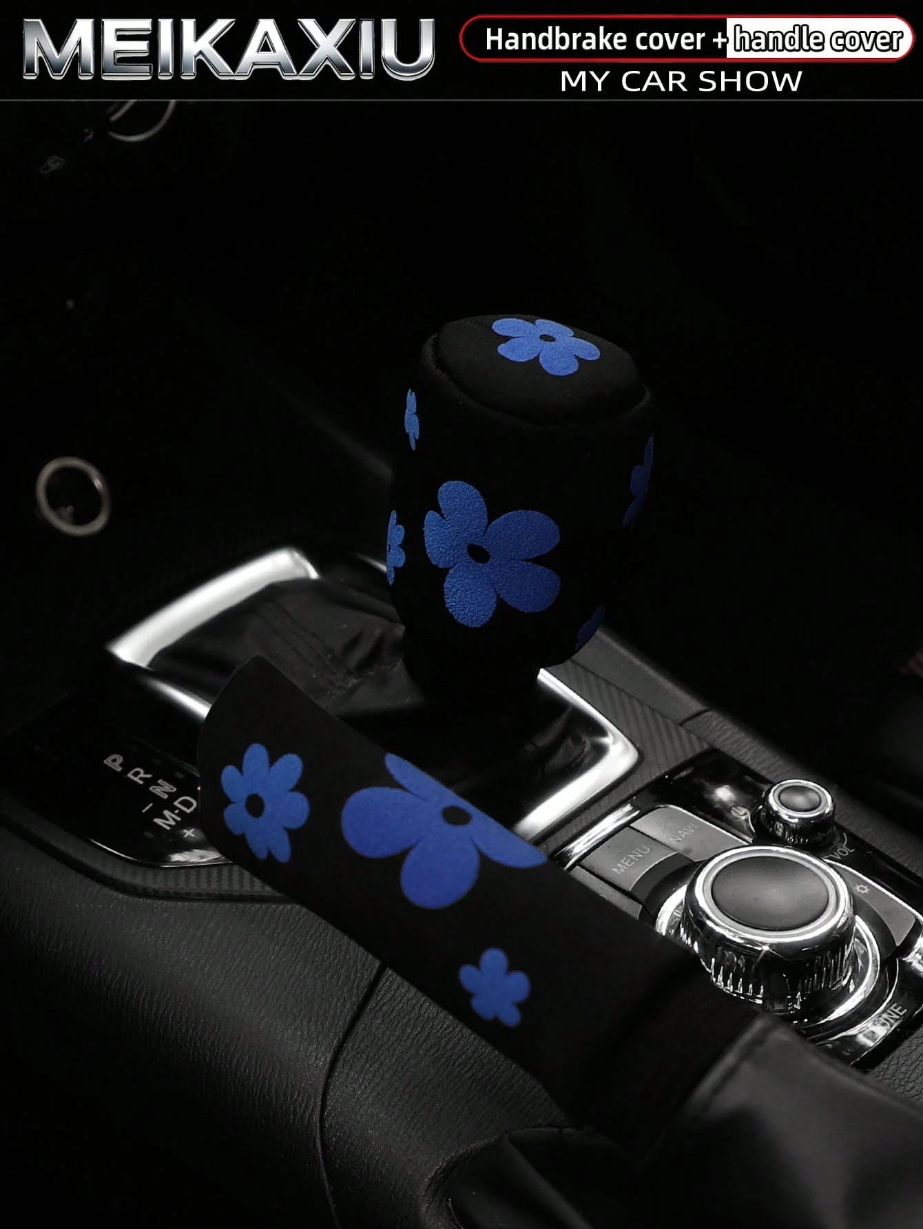 MEIKAXIU 1 Set (2pcs) 3D Puff Embroidery Fabric Car Handbrake Cover, Gear Shift Knob Cover, Steering Wheel Cover Set, Car Interior Accessories, For Women