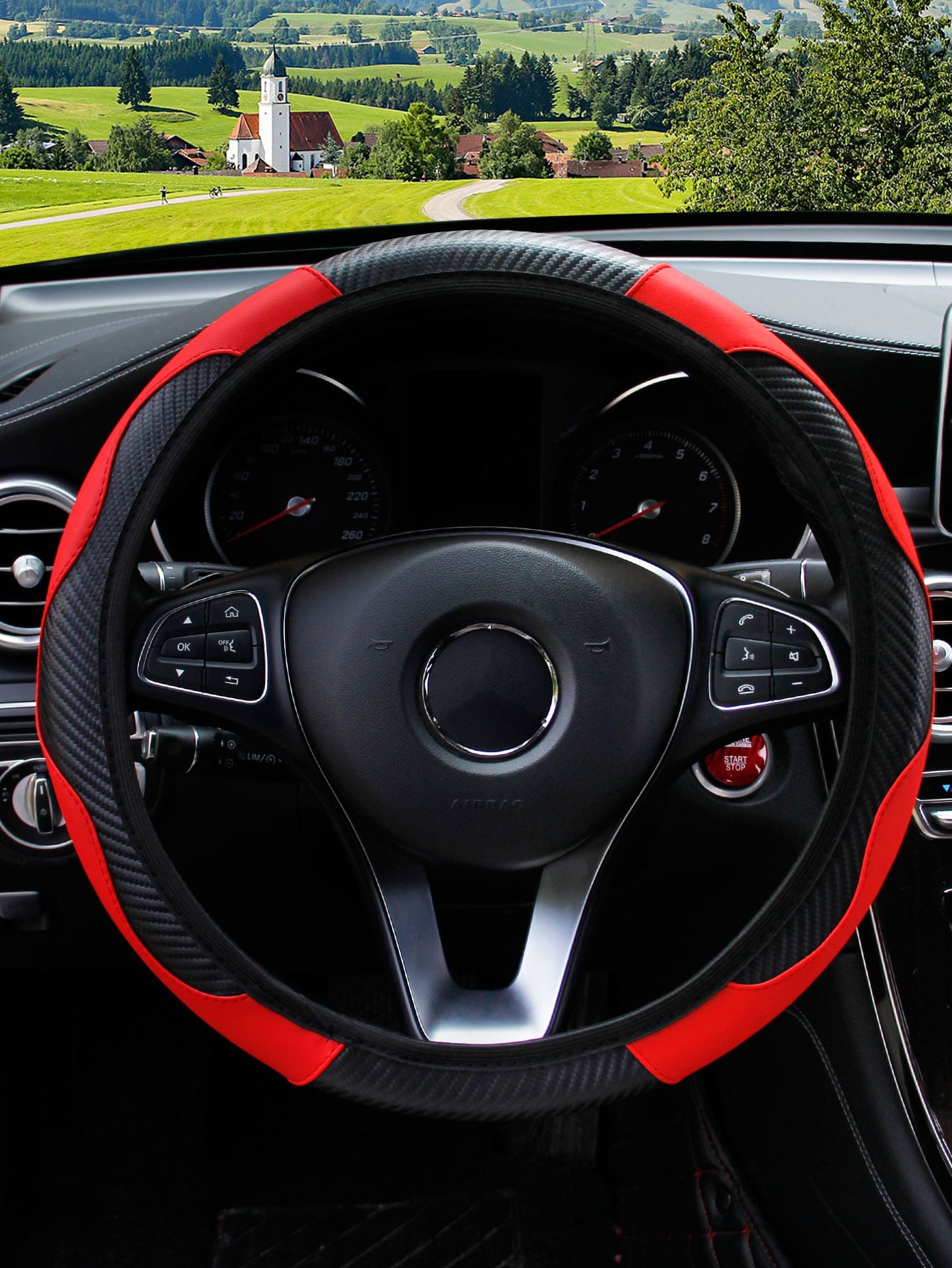 MEIKAXIU 1pc Carbon Fiber Leather Comfortable Steering Wheel Cover, Fits 14.5-15 Inches Steering Wheel, Unisex Auto Interior Accessories For All Seasons