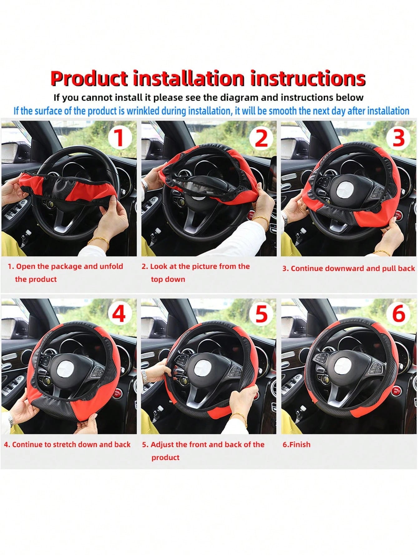 MEIKAXIU 1pc Carbon Fiber Leather Comfortable Steering Wheel Cover, Fits 14.5-15 Inches Steering Wheel, Unisex Auto Interior Accessories For All Seasons