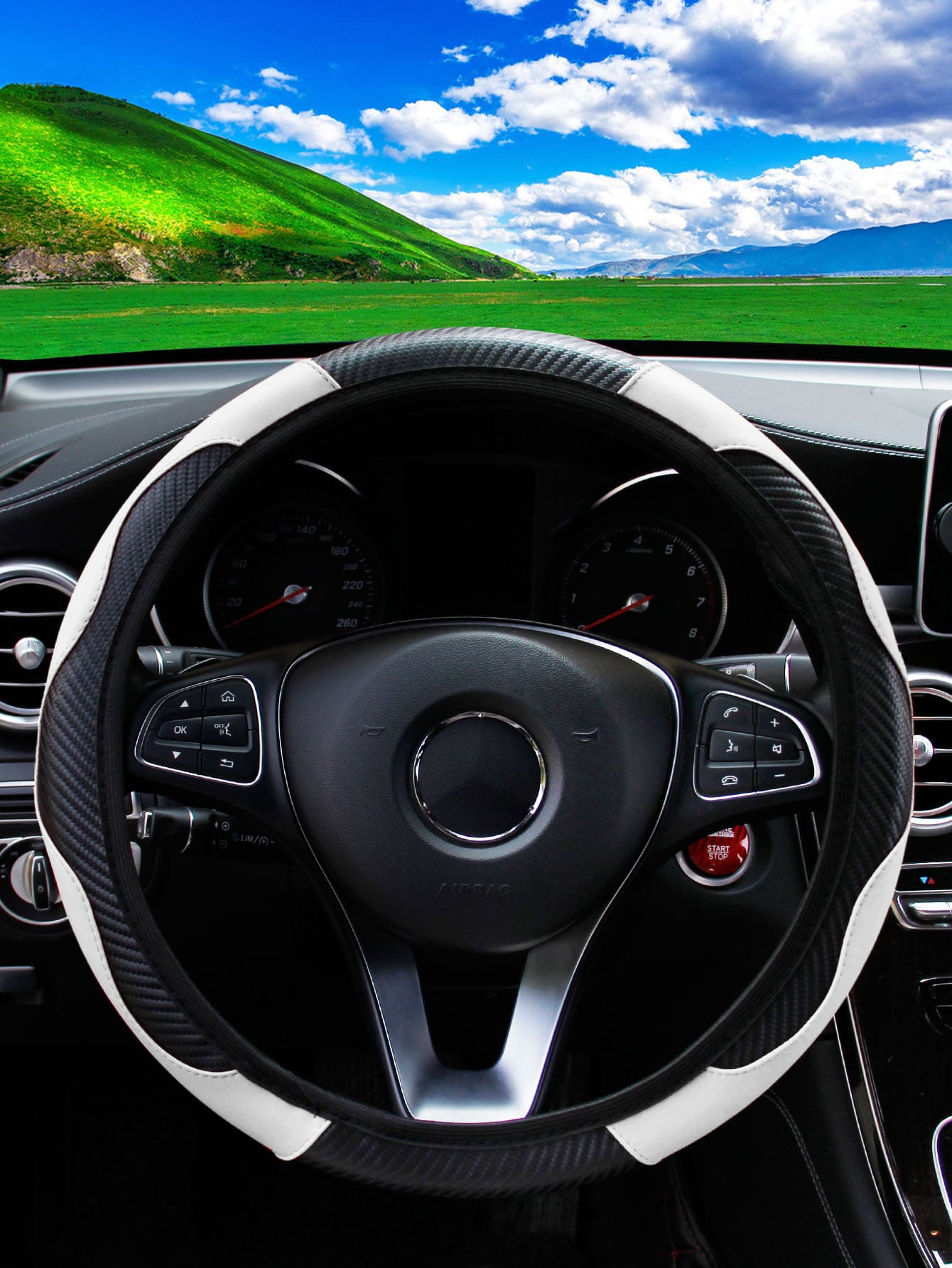 MEIKAXIU 1pc Carbon Fiber PU Leather Comfortable No-Inner Circle Car Steering Wheel Cover, Fit 14.5-15 Inch Steering Wheel, Auto Interior Accessories, Unisex All Seasons Universal Use
