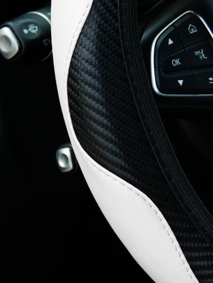 MEIKAXIU 1pc Carbon Fiber PU Leather Comfortable No-Inner Circle Car Steering Wheel Cover, Fit 14.5-15 Inch Steering Wheel, Auto Interior Accessories, Unisex All Seasons Universal Use