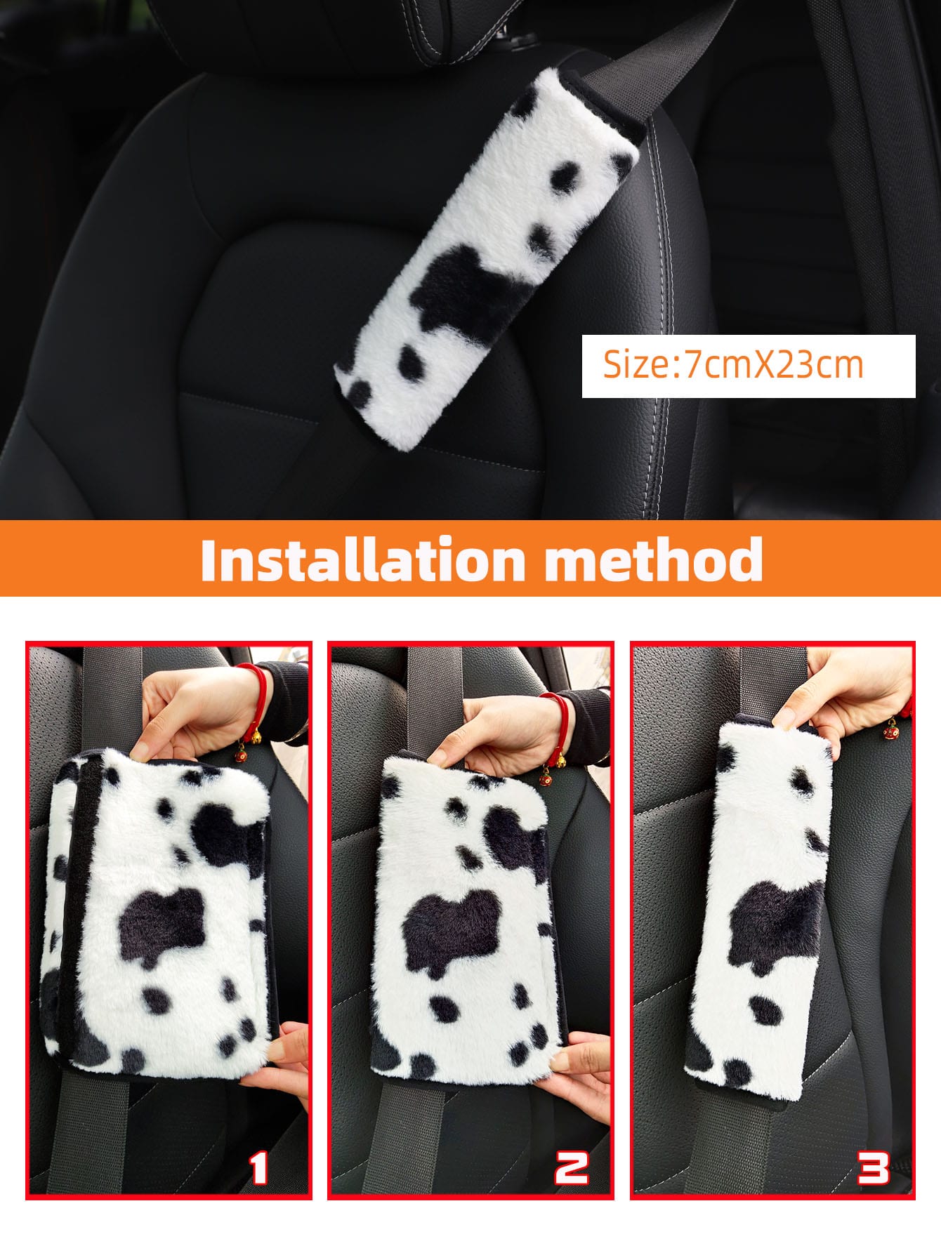 MEIKAXIU 1pc Cow Plush Car Seat Belt Cover Shoulder Pad Decoration