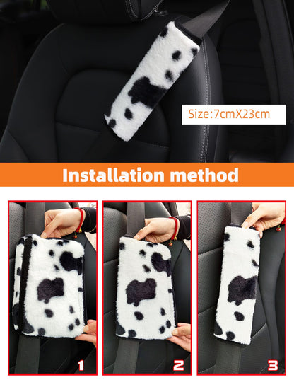 MEIKAXIU 1pc Cow Plush Car Seat Belt Cover Shoulder Pad Decoration
