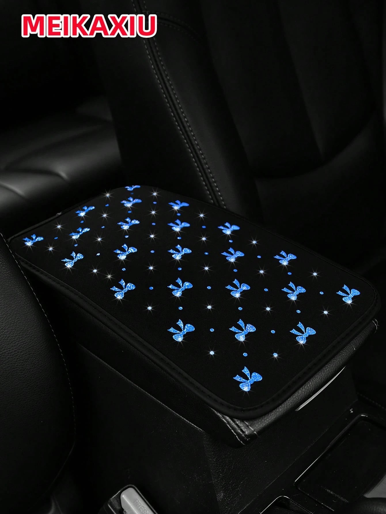 MEIKAXIU 1pc Glitter Beautiful Bowknot Bling Bling Waterproof Fabric Car Armrest Box Mat, All-Season Universal Car Interior Accessories Center Console Mat,Car Accessories