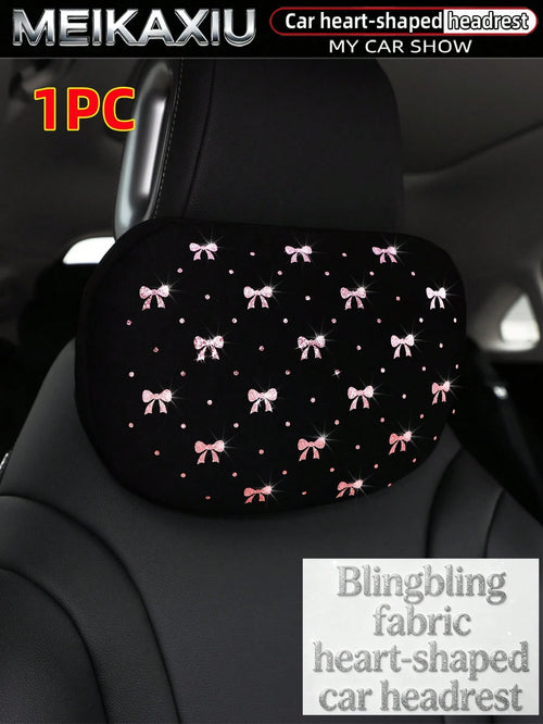 MEIKAXIU New Gold Foil Bowknot Diving Fabric Glitter Blingbling Car Headrest Neck Pillow Neck Support Relaxing Cushion Car Decoration Accessories For Women