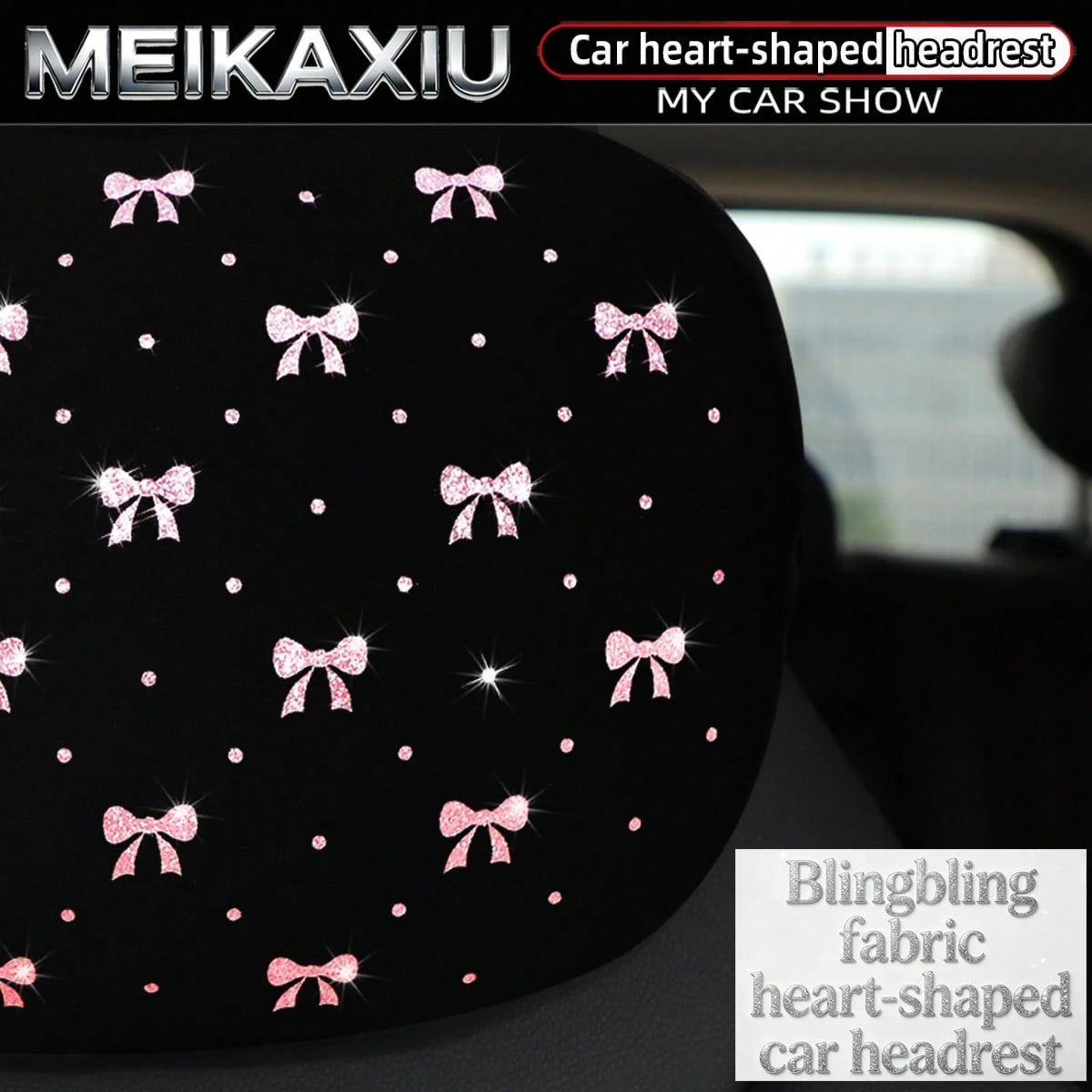 MEIKAXIU New Gold Foil Bowknot Diving Fabric Glitter Blingbling Car Headrest Neck Pillow Neck Support Relaxing Cushion Car Decoration Accessories For Women