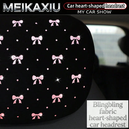 MEIKAXIU New Gold Foil Bowknot Diving Fabric Glitter Blingbling Car Headrest Neck Pillow Neck Support Relaxing Cushion Car Decoration Accessories For Women