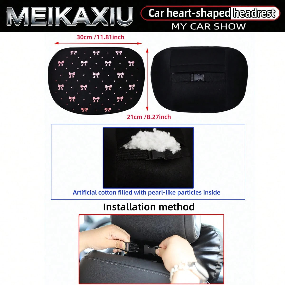 MEIKAXIU New Gold Foil Bowknot Diving Fabric Glitter Blingbling Car Headrest Neck Pillow Neck Support Relaxing Cushion Car Decoration Accessories For Women