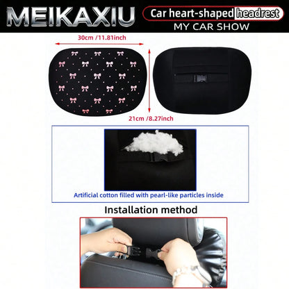 MEIKAXIU New Gold Foil Bowknot Diving Fabric Glitter Blingbling Car Headrest Neck Pillow Neck Support Relaxing Cushion Car Decoration Accessories For Women
