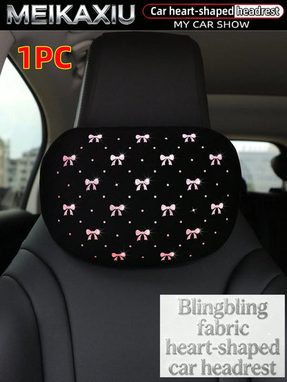 MEIKAXIU New Gold Foil Bowknot Diving Fabric Glitter Blingbling Car Headrest Neck Pillow Neck Support Relaxing Cushion Car Decoration Accessories For Women
