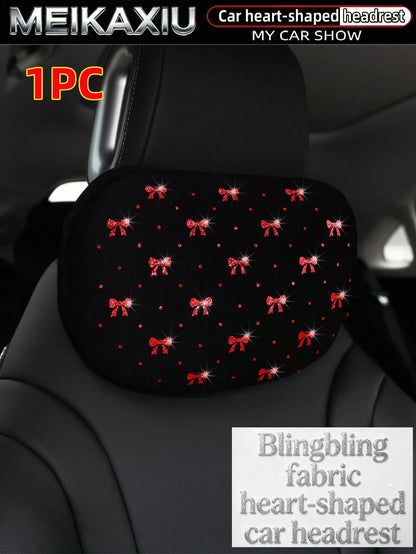 MEIKAXIU New Gold Foil Bowknot Diving Fabric Glitter Blingbling Car Headrest Neck Pillow Neck Support Relaxing Cushion Car Decoration Accessories For Women