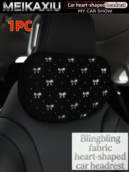 MEIKAXIU New Gold Foil Bowknot Diving Fabric Glitter Blingbling Car Headrest Neck Pillow Neck Support Relaxing Cushion Car Decoration Accessories For Women