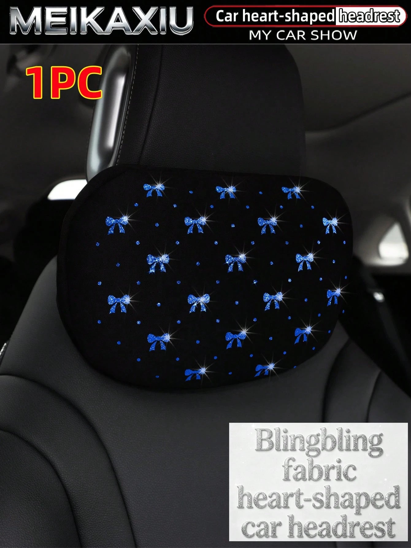 MEIKAXIU New Gold Foil Bowknot Diving Fabric Glitter Blingbling Car Headrest Neck Pillow Neck Support Relaxing Cushion Car Decoration Accessories For Women