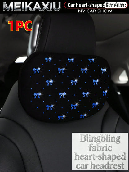 MEIKAXIU New Gold Foil Bowknot Diving Fabric Glitter Blingbling Car Headrest Neck Pillow Neck Support Relaxing Cushion Car Decoration Accessories For Women