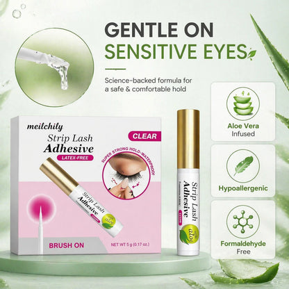 meilchily Clear Brush On Strip Lash Adhesive With Aloe Extract, Latex & Formaldehyde Free Hypoallergenic Eyelash Glue, 24H Long Lasting Waterproof Invisible Lash Glue For Sensitive Eyes & Lens Wearers