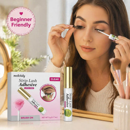 meilchily Clear Brush On Strip Lash Adhesive With Aloe Extract, Latex & Formaldehyde Free Hypoallergenic Eyelash Glue, 24H Long Lasting Waterproof Invisible Lash Glue For Sensitive Eyes & Lens Wearers