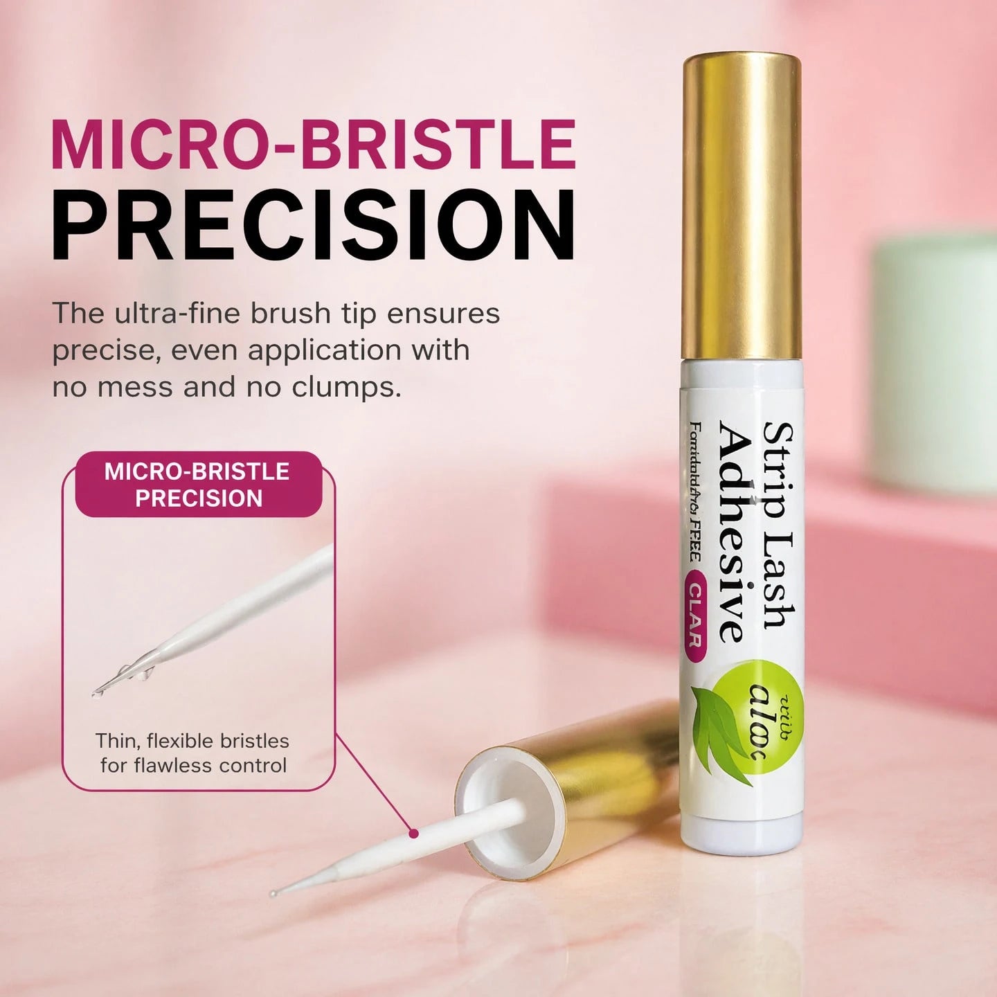 meilchily Clear Brush On Strip Lash Adhesive With Aloe Extract, Latex & Formaldehyde Free Hypoallergenic Eyelash Glue, 24H Long Lasting Waterproof Invisible Lash Glue For Sensitive Eyes & Lens Wearers