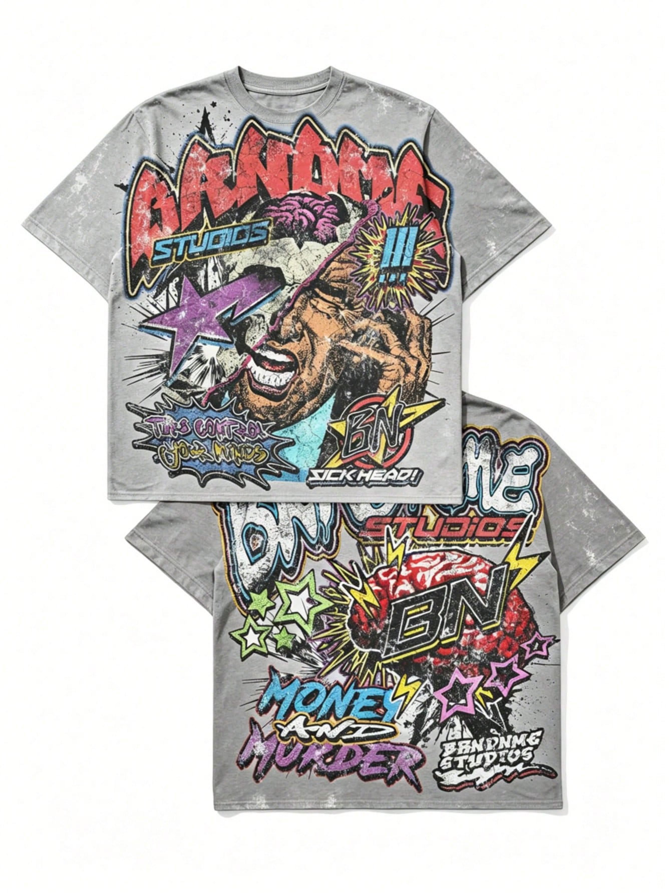 Men Clothes Y2K Graphic Tee, Streetwear Men Anime Shirt, Men Hip-Hop Retro Broken Head Print, Summer Clothes Casual Short Sleeve Top