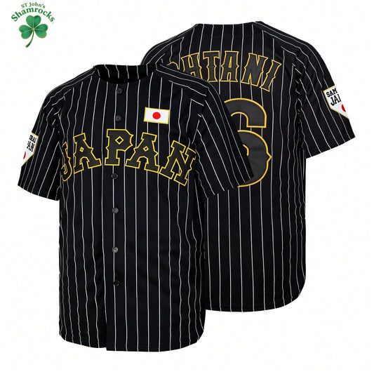 Men's #16 Ohtani Japan Samurai Black Pinstriped Baseball Jersey,Letter Embroidery Baseball Apparel,Fan Gift For Game Day