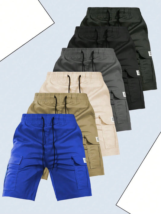 Men's Casual Cargo Shorts, Multi-Color Polyester Fiber Drawstring Waistband Adjustable Shoulder Straps Elastic Waist Multiple Pockets, Men's Sportswear, Men's Cargo Pants, Suitable For Gym, Machine Wa