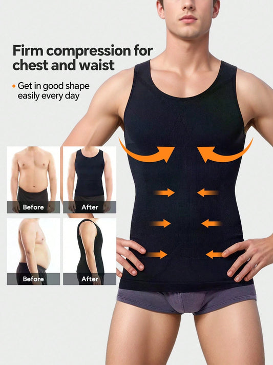 Men's Compression Shapewear Vest, Slimming Undershirt, Fitness Sports Tank Top, Sleeveless Abdominal Shaping Shirt, Male Gynecomastia Compression Underwear- Rapid Shaping