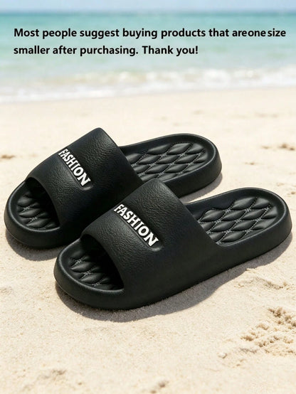 Men's Embossed Fashion Letter Lightweight Open Toe Slide Sandals, Single Upper Embossed White FASHION Letter Design, Soft Lightweight Waterproof EVA Material, Rhombus Pattern Non-Slip Thickened Cushio
