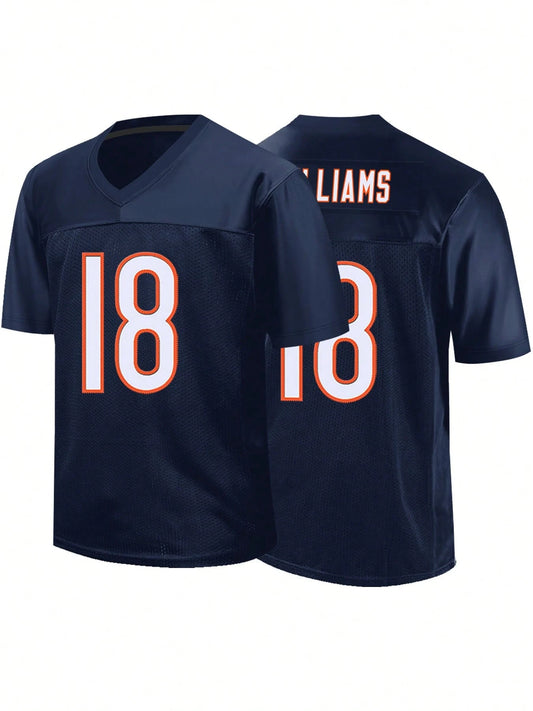 Men's Football Jersey 18 Blue Embroidered Sports T-Shirt, Fitness Training Casual Short-Sleeved Shirt