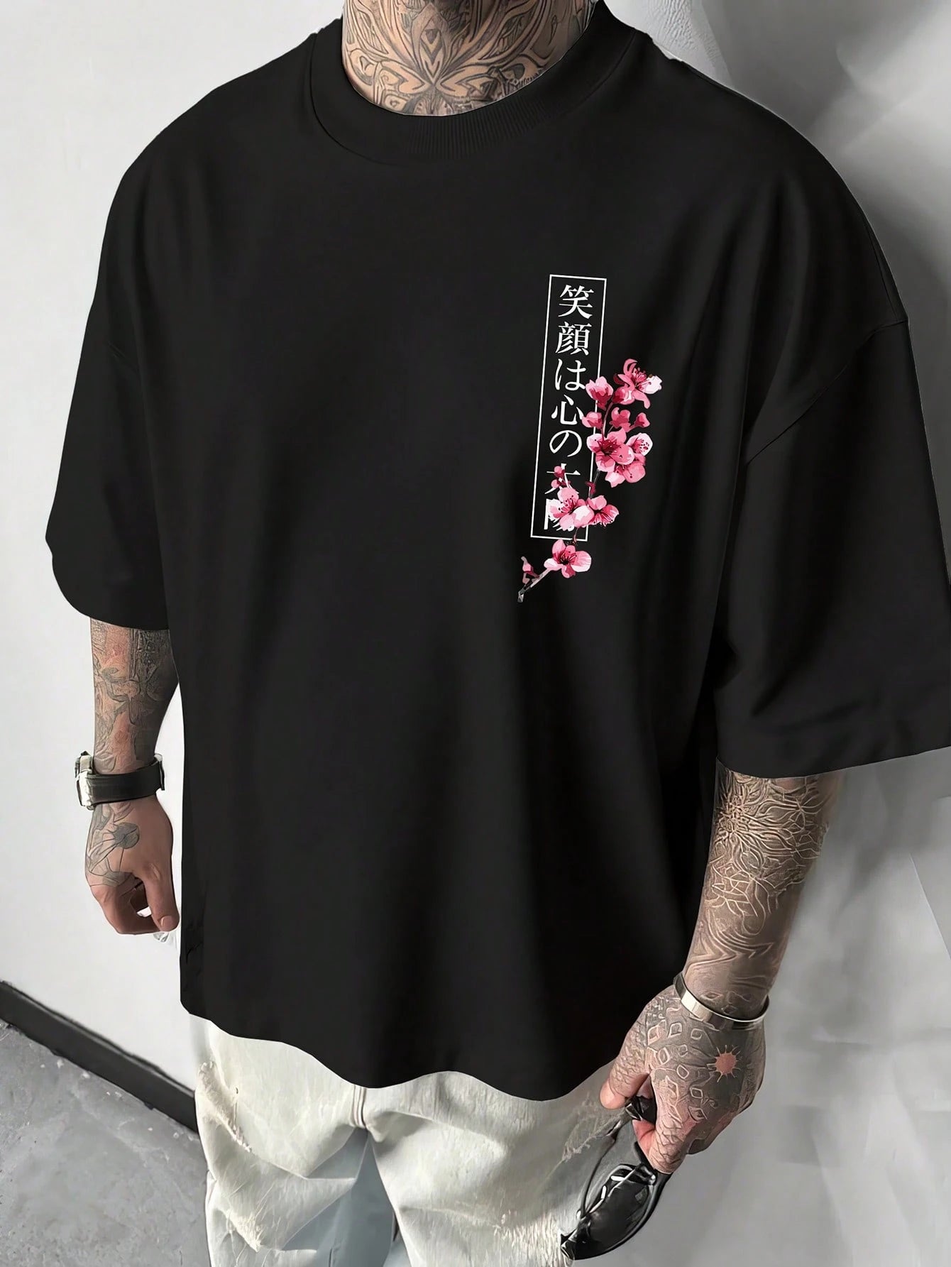 Men's Lightweight 100% Polyester Japanese Koi Samurai Sword Cherry Blossom Print Loose Short Sleeve T-Shirt, Round Neck Streetwear Y2K Harajuku Style Casual Half Sleeve Top, Consumable, Japanese, Anim